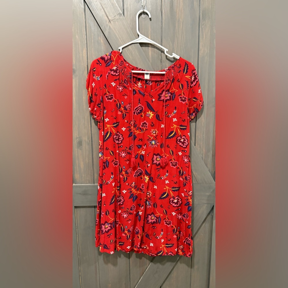 Old Navy Red Floral V-Neck Dress